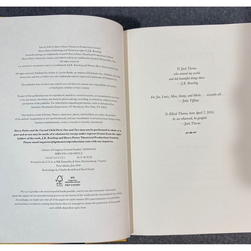 Harry Potter and the‎ Cursed Child Book Hardcover 1st Edition No Dust Jacket EUC - Picture 4 of 7